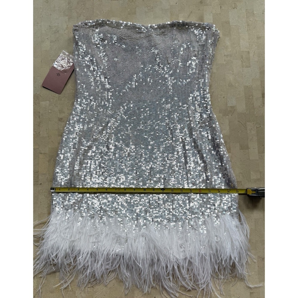 Audrey Adele Danielle Sequin Feather Mini Dress Anthropologie BHLDN Size M - Picture 7 of 16